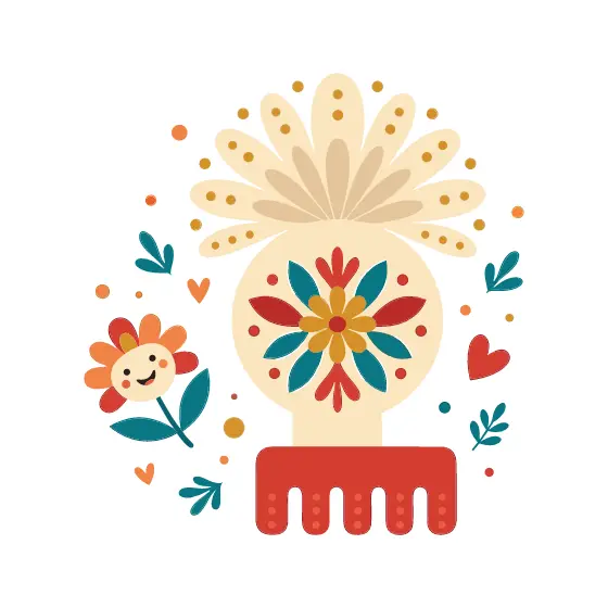 Folk Comb With Smiling Flower
