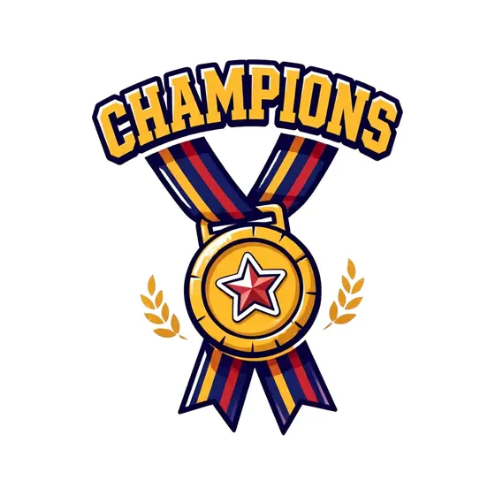 Gold Medal With Navy and Red Ribbons