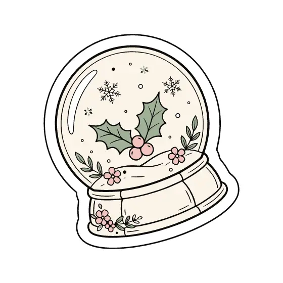 Cream Snow Globe With Holly Sprig