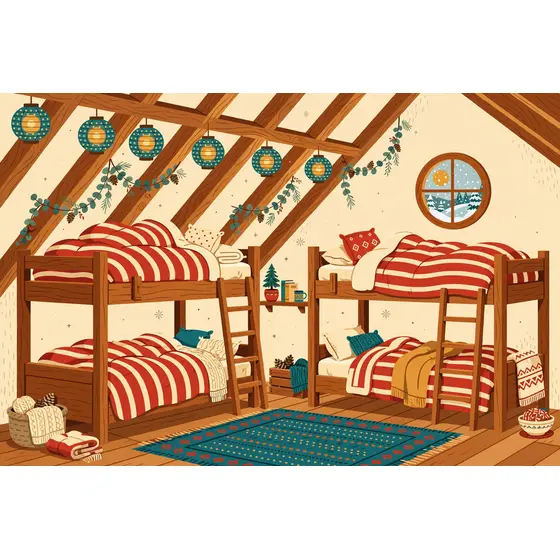 Cozy Attic Loft With Striped Bunk Beds