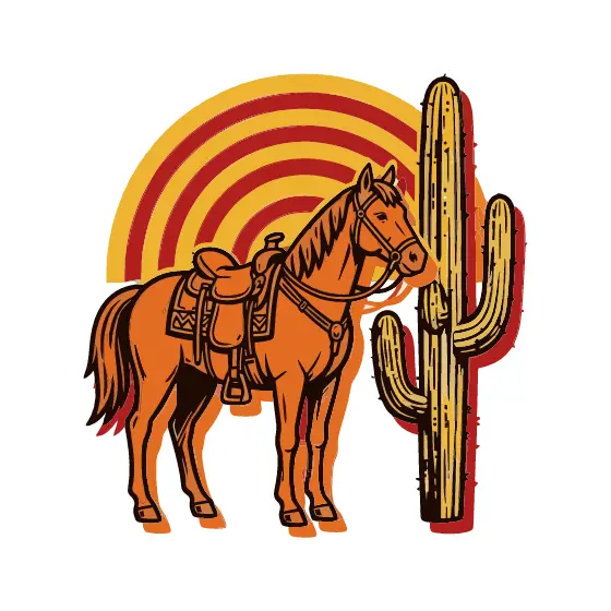 Saddled Horse with Saguaro and Sunburst