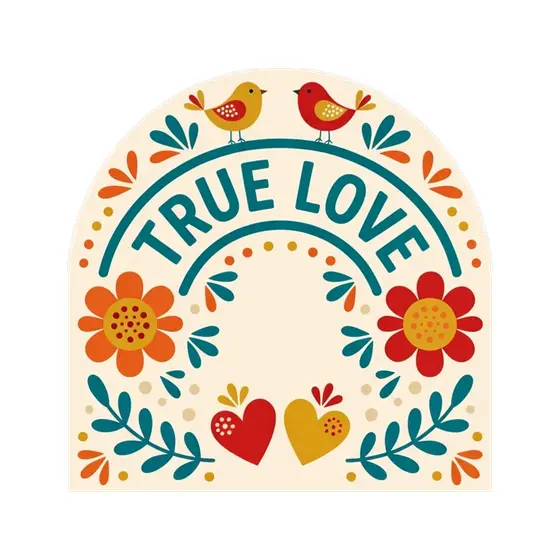 Arched True Love Label With Birds