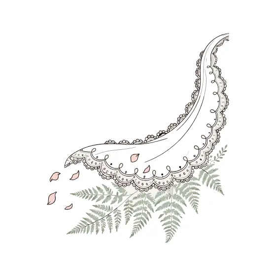 Curved Lace Train With Scattered Petals