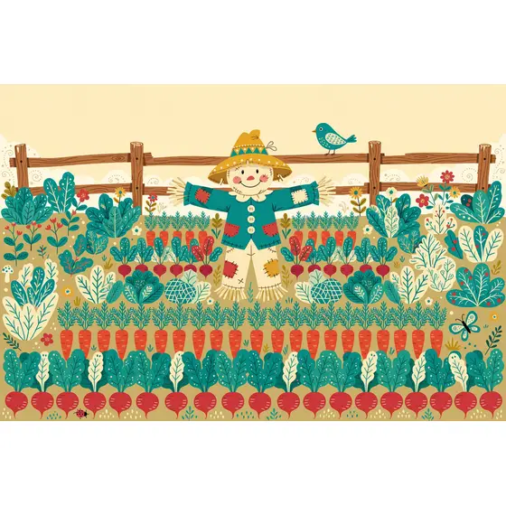 Folk Scarecrow Among Vegetable Rows