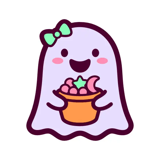 Kawaii Ghost With Mint Bow
