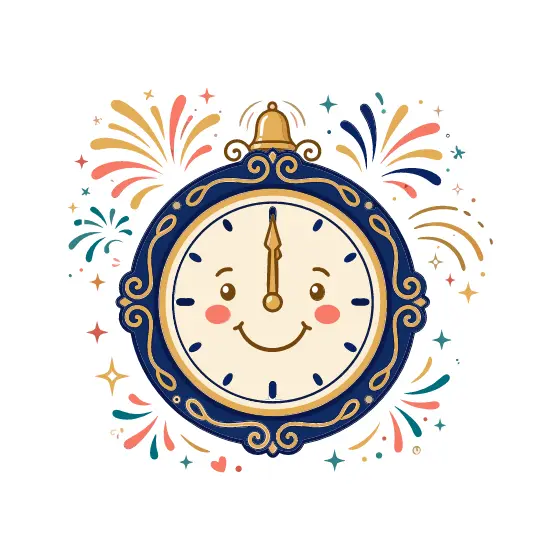 Cheerful Midnight Clock With Fireworks