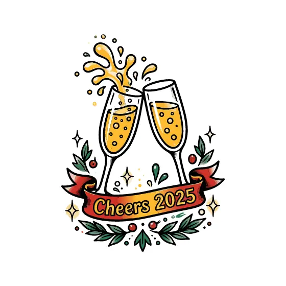 Champagne Flutes With Splash and Red Banner