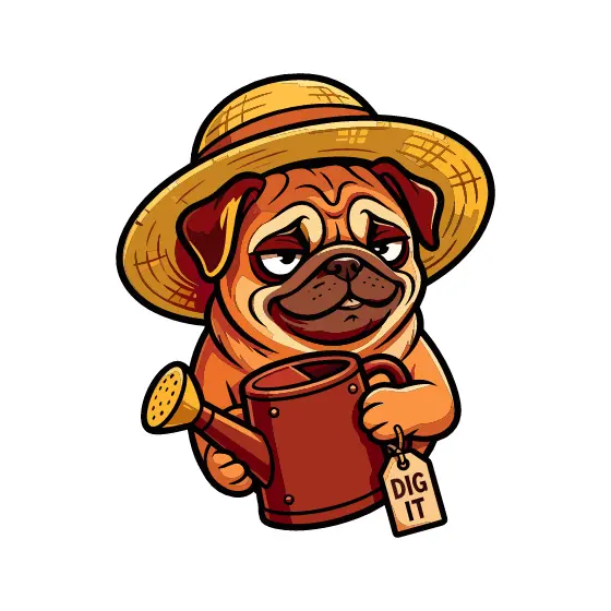 Pug With Straw Hat and Watering Can