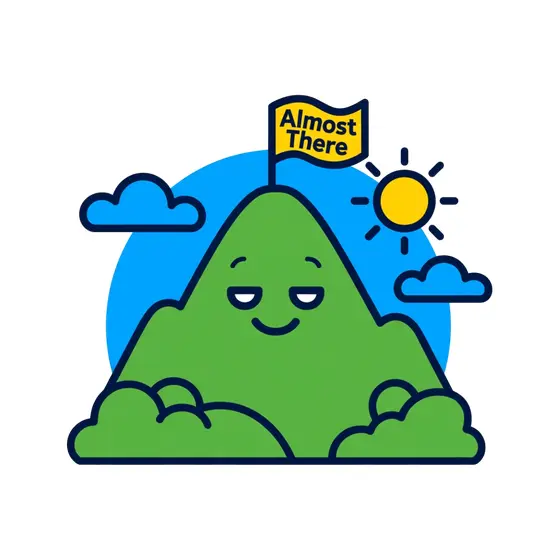 Sleepy Grinning Mountain With Almost There Flag