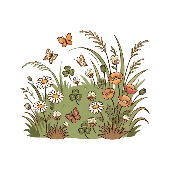 Meadow Scene With Poppies and Butterflies