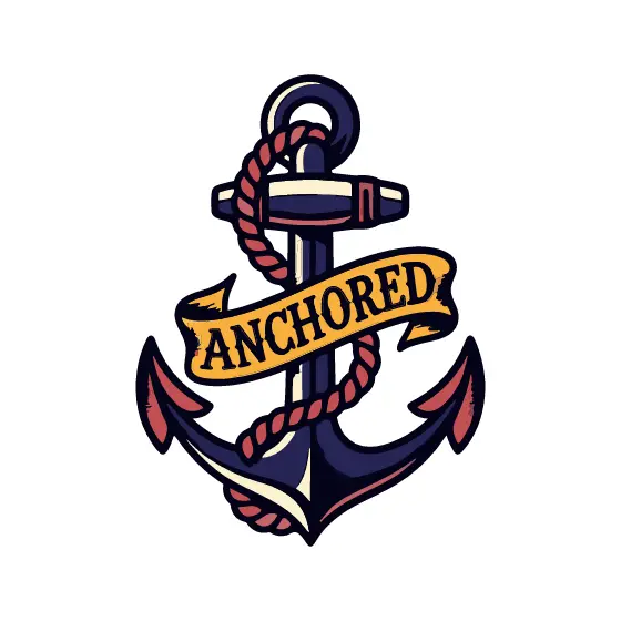 Anchor With Red Rope And Gold Banner