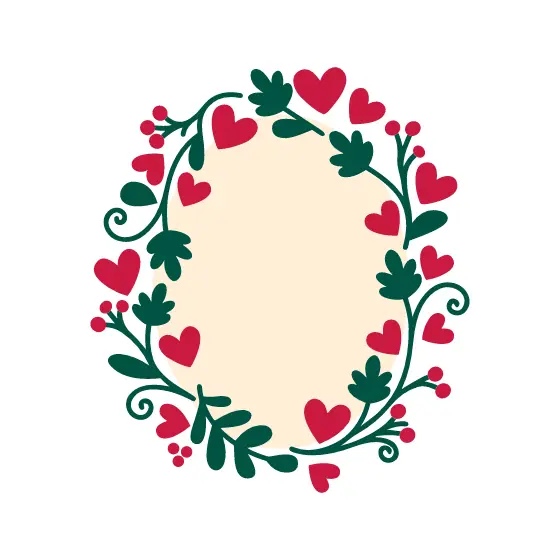 Red Heart and Green Leaf Oval Wreath