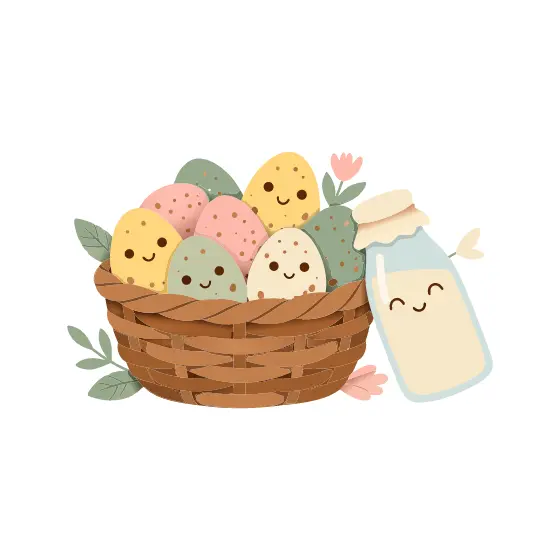 Speckled Eggs and Milk Bottle