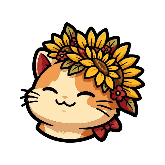 Calico Cat With Wide Sunflower Wreath