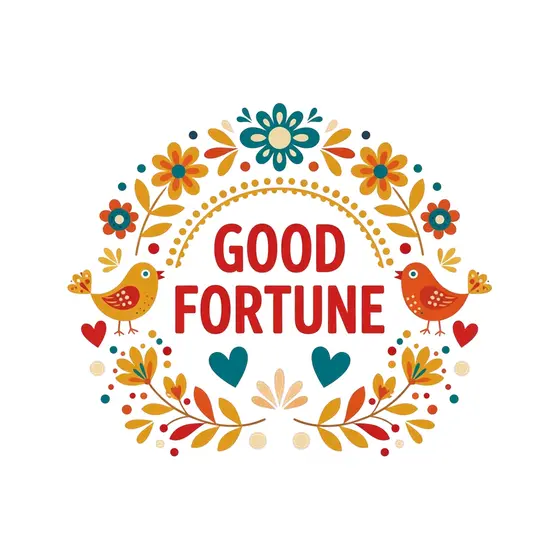 Good Fortune Red Lettering Folk Label