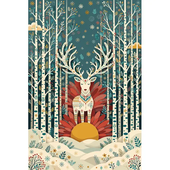 Ornate Reindeer in Birch Forest