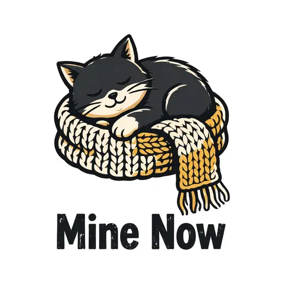 Charcoal Cat Napping On Cream Scarf