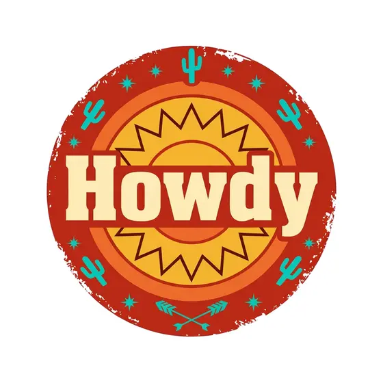 Red Howdy Badge With Sunburst