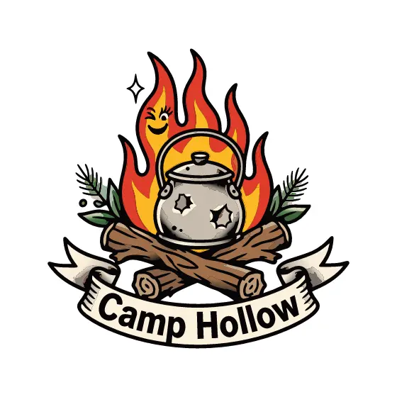 Camp Hollow Kettle Over Winking Campfire