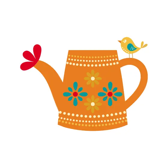 Orange Watering Can With Yellow Bird