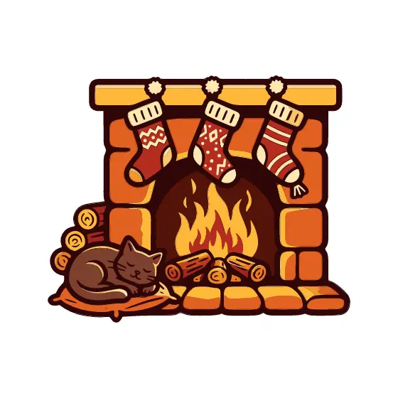 Cozy Fireplace With Sleeping Cat