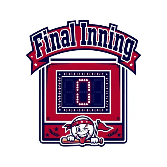 Red Banner Final Inning Scoreboard with Baseball Mascot