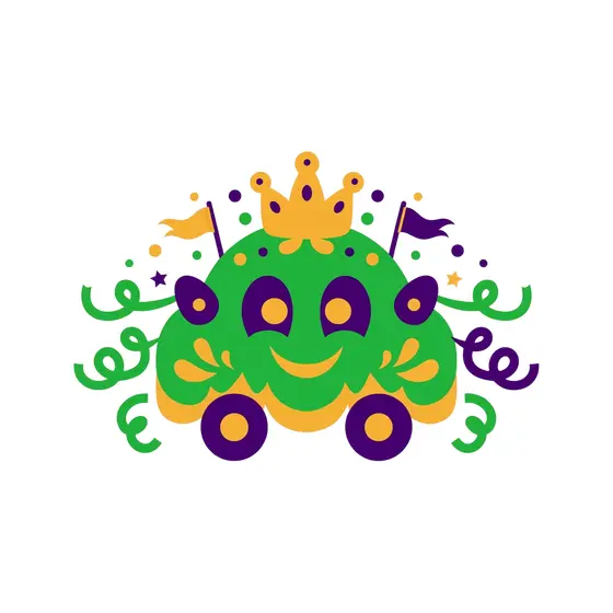 Green Parade Float With Purple Wheels