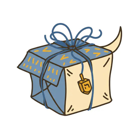 Patterned Blue Gift Box with Dreidel Tag