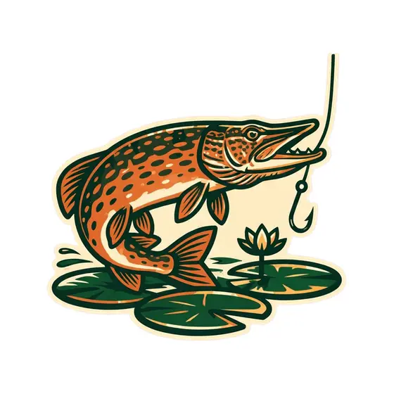 Pike Striking Hook Over Lily Pads
