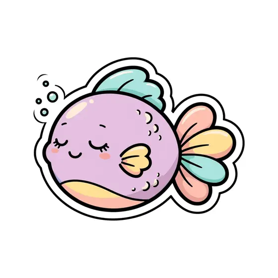 Lilac Sleepy Kawaii Fish With Peach Tail