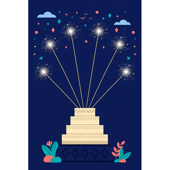 Five Sparklers Fanning From Cream Vase