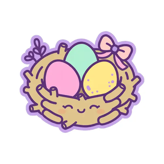 Kawaii Nest With Pastel Eggs and Bow