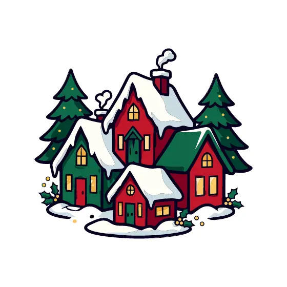 Festive Winter Cottages With Holly