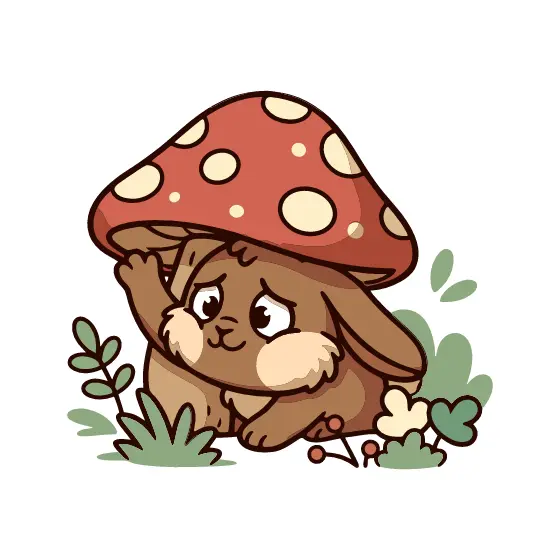 Bunny Peeking Under Red Mushroom