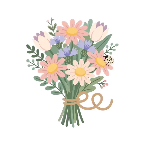 Pink Daisy Bouquet With Ladybug