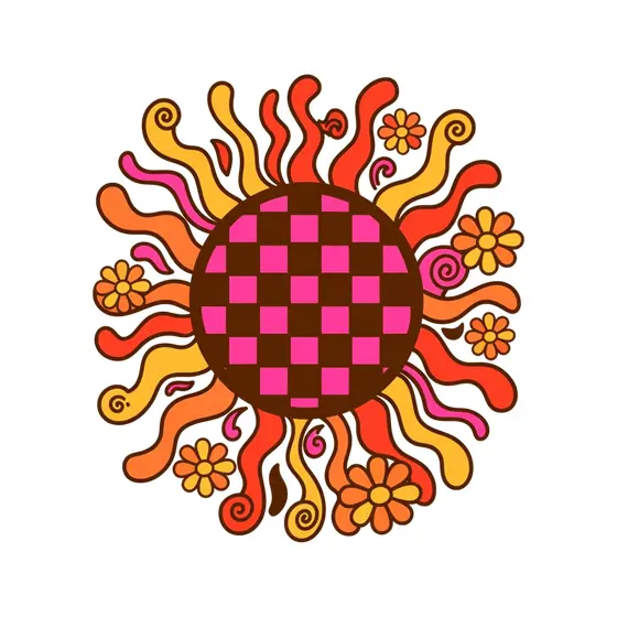 Groovy Checkerboard Sunburst With Wavy Rays