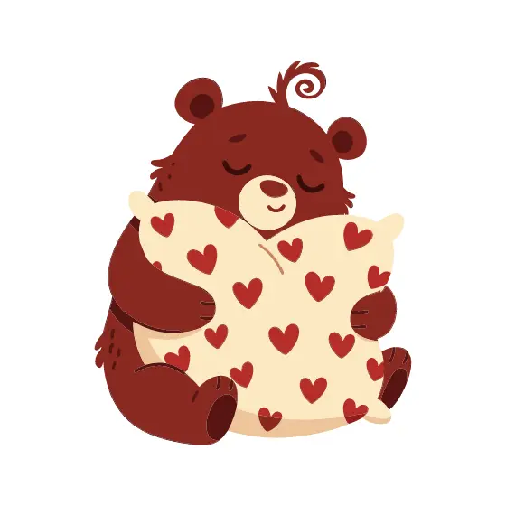 Sleepy Bear Hugging Heart Pillow