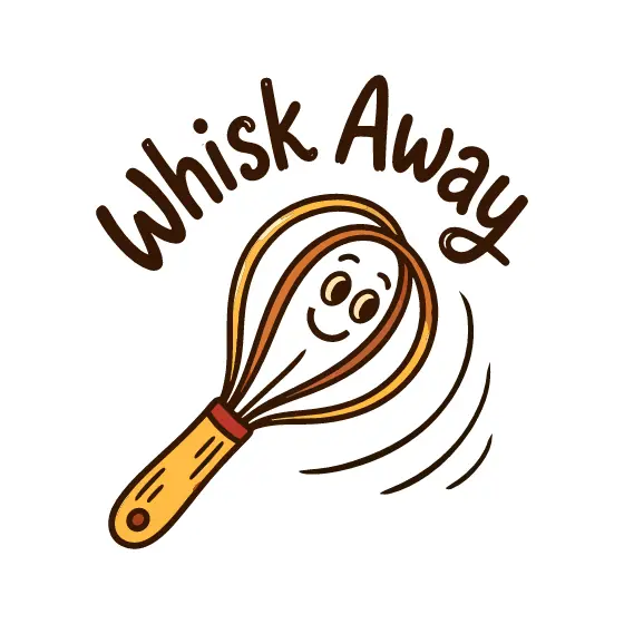 Whisk Character With Orange Arched Lettering