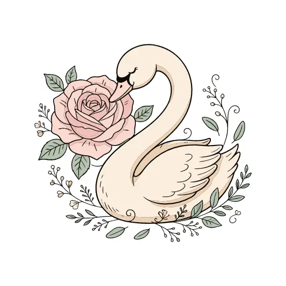 Swan Facing Left With Rose