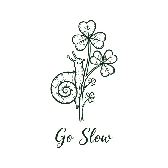 Snail Climbing Clover With Go Slow