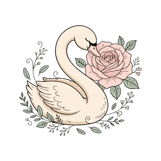 Swan Curling Around Blush Rose