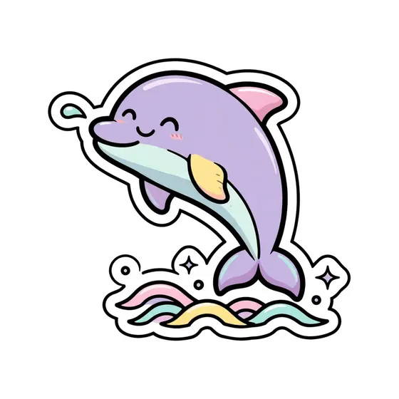 Lavender Kawaii Dolphin Splash Sticker