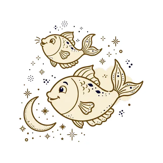 Cream Fish Pair Under Crescent Moon