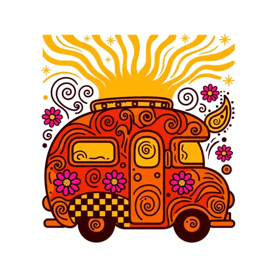 Psychedelic Camper Van With Sunburst