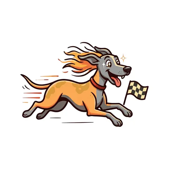 Greyhound Sprinting Past Checkered Flag