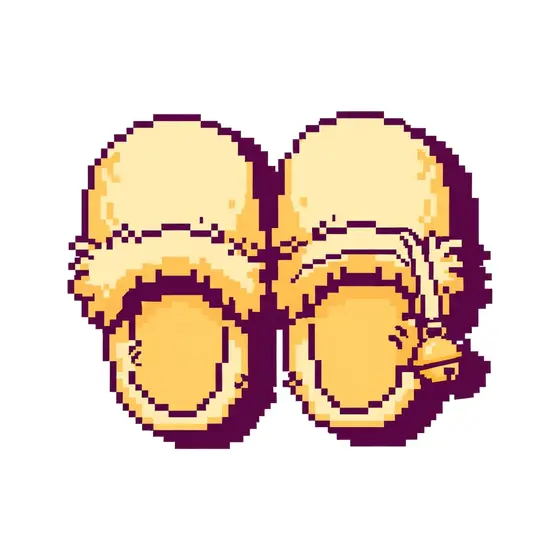 Cream Pixel Slippers With Bell