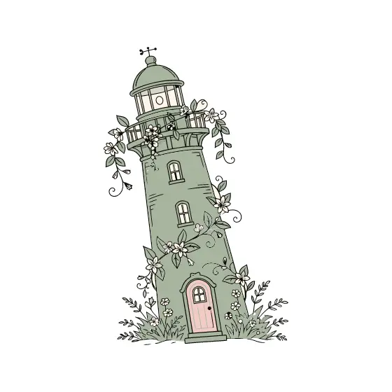 Vine-Wrapped Lighthouse With Blush Door