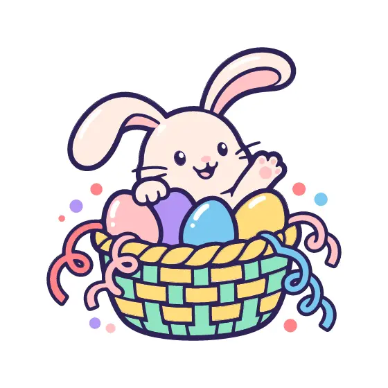 Waving Bunny in Pastel Egg Basket