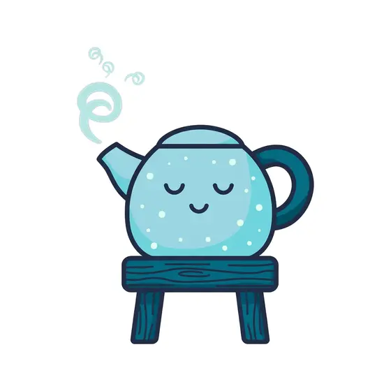 Frosted Kettle Smiling on Stool