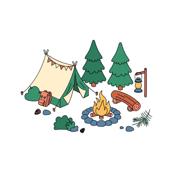 Cozy Campsite With Tent And Campfire